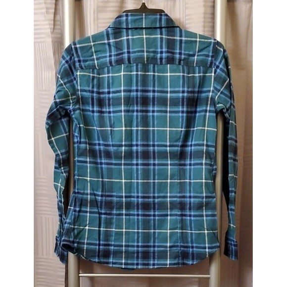 Eddie Bauer Green Blue Plaid 100% Cotton Long Sleeve Forest Flannel Womens XS - Picture 6 of 6